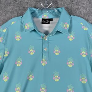 Sunday Swagger Polo Shirt Mens M Blue Upside Down Pineapple Performance Golf